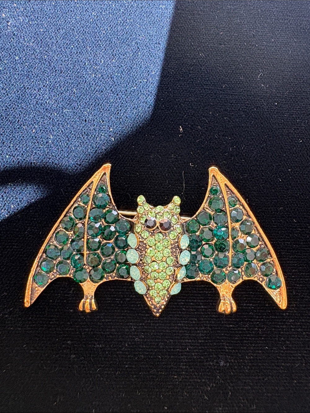 Green Crystal Bat Brooch Pin